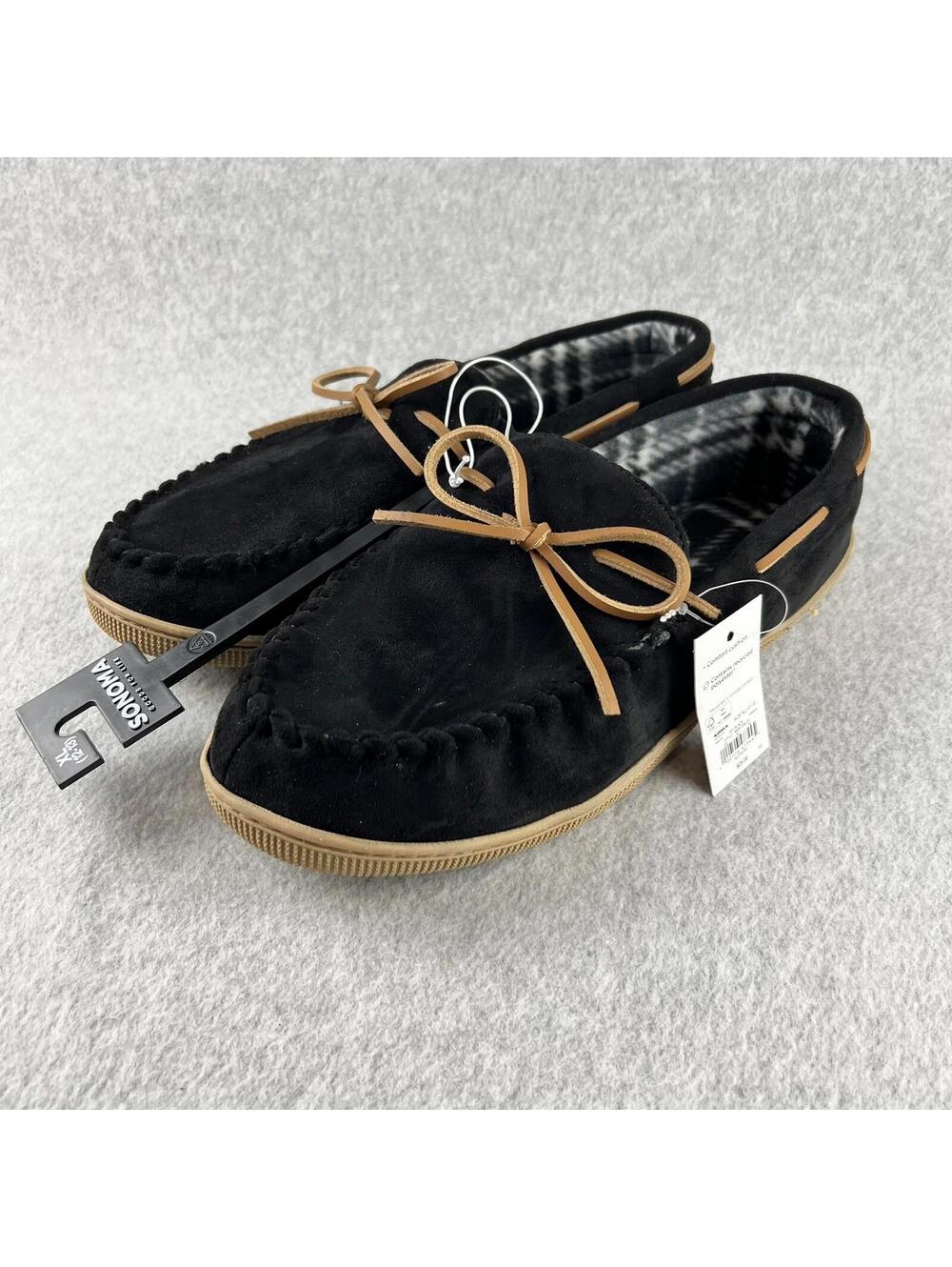 Sonoma Mens Moccasin Slippers Comfort Fleece Lining Xl 12- 13 Black